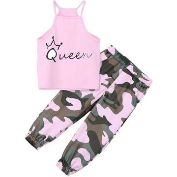 SOLY HUX Girl's 2 Piece Outfits Letter Crop Tank Top and Tie Dye Pants Set