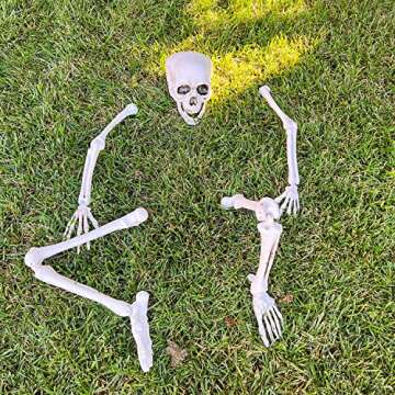 FUN LITTLE TOYS Groundbreaker Skeleton for Halloween Full Size, Scary Poseable Skull Hand Parts for Outdoor Yard Garden Lawn Graveyard Cemetery Creepy Stakes Decor Haunted House Party Supplies Props