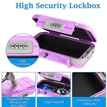 AMIR Portable Safe Box, Combination Security Case LockBox with Code, Waterproof Anti-Theft Personal Mini Travel Safe Box with Removable Chain, Portable Lock Box for Home Office Car Dorm Beach Safe