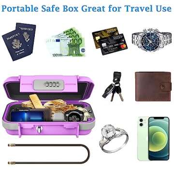 AMIR Portable Safe Box, Combination Security Case LockBox with Code, Waterproof Anti-Theft Personal Mini Travel Safe Box with Removable Chain, Portable Lock Box for Home Office Car Dorm Beach Safe