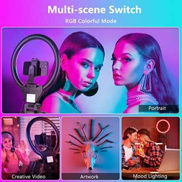 Eicaus 12" RGB Ring Light with Tripod Stand and Phone Holder, Selfie LED Lighting with 62" Phone and Stand,15 Color Effects for Video Recording,Makeup,Room Decor,TikTok,Creative Photography