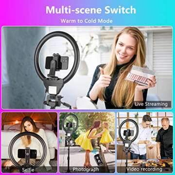 Eicaus 12" RGB Ring Light with Tripod Stand and Phone Holder, Selfie LED Lighting with 62" Phone and Stand,15 Color Effects for Video Recording,Makeup,Room Decor,TikTok,Creative Photography