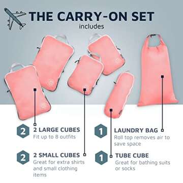 TRIPPED Travel Gear Compression Packing Cubes for Travel - Luggage and Backpack Organizer Packaging Cubes for Clothes (Dusty Rose, 6 Piece Set)