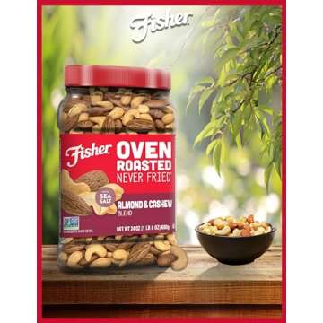 Fisher Oven Roasted Never Fried Almond & Cashew Blend, 24 Ounces (Pack of 1), Snacks for Adults, Made with Sea Salt, No Added Oil, Artificial Ingredients or Preservatives, Trail Mix, Gluten Free