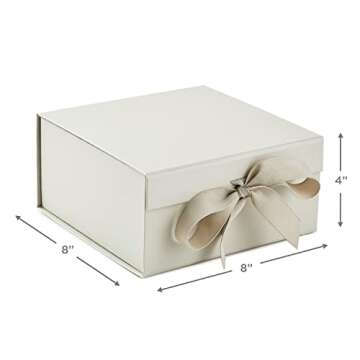 Hallmark Medium Gift Boxes with Bow and Shredded Paper Fill, Pack of 2 (Antique White 8 inch Box) for Weddings, Bridal Showers, Graduations, Birthdays, Bridesmaids Gifts, All Occasion