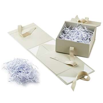 Hallmark Medium Gift Boxes with Bow and Shredded Paper Fill, Pack of 2 (Antique White 8 inch Box) for Weddings, Bridal Showers, Graduations, Birthdays, Bridesmaids Gifts, All Occasion