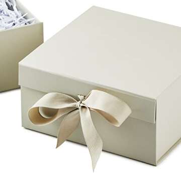 Hallmark Medium Gift Boxes with Bow and Shredded Paper Fill, Pack of 2 (Antique White 8 inch Box) for Weddings, Bridal Showers, Graduations, Birthdays, Bridesmaids Gifts, All Occasion