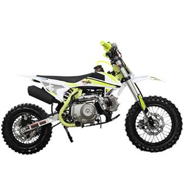 X-PRO X15 110cc Dirt Bike with Semi-Automatic Transmission, Kick Start,12"/10" Wheels! (Factory Package, Green)