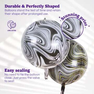 HOUSE OF PARTY 4D Sphere Balloons Pack of 6 - Marble Foil Balloons 22 Inches Mylar Balloons with Pattern Design for Party Decorations