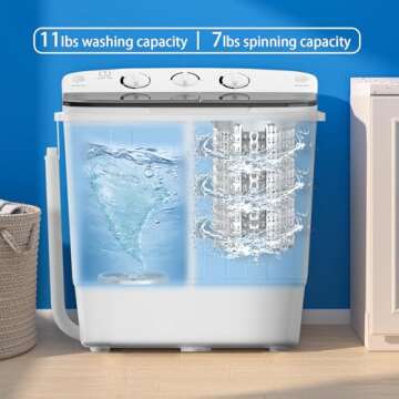 Erivess Compact Portable Mini Twin Tub 18lbs Washing Machine, Get Dry Rack and 10 hangers for free! Washer and Spin Cycle Combo, for Camping, Apartments, Dorms, RVs(Black)