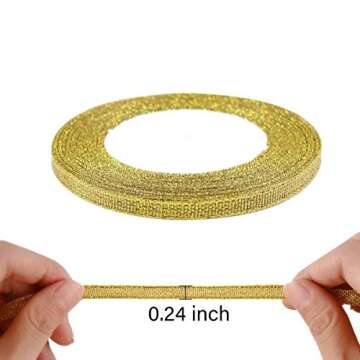 6 Rolls Glitter Ribbons Metallic Ribbons 0.24 Inch for Crafters Gifts Wedding Party Birthday Wrapping Decorations Christmas Decoration DIY Crafts Arts（150 Yard）