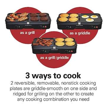 Hamilton Beach 3-in-1 Electric Indoor Grill & Griddle - Nonstick Plates