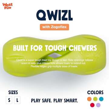 West Paw Zogoflex Qwizl Dog Puzzle Treat Toy – Interactive Chew Toy for Dogs – Dispenses Pet Treats – Brightly-Colored Dog Enrichment Toy for Aggressive Chewers, Fetch, Catch, Small 5.5", Granny Smith