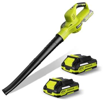 Cordless Leaf Blower - Electric Leaf Blower Cordless with 2 Batteries and Charger -2 Speed Mode -21V Battery Powered Leaf Blowers for Town Care, Patio, Blowing Leaves and Snow