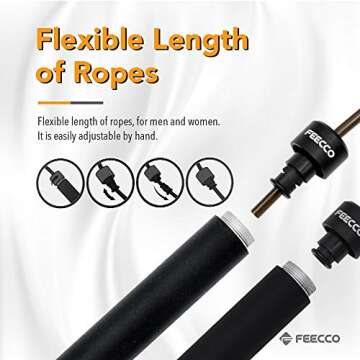 FEECCO 1/2 lb Weighted Jump Rope for Boxing, Cardio, Crossfit Workout, 8~11ft Range Adjustable Length Steel Ropes with Ball Bearings and Metal Handles, Suitable for Men and Women