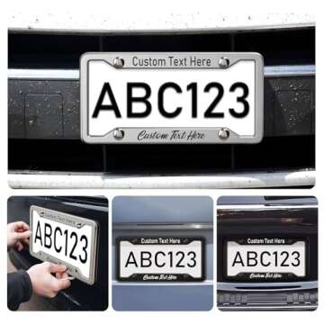 Metal Custom License Plate Frame - Rust-Proof Aluminum Car License Plate Holder for Front or Rear - Automotive Exterior Car Accessories for Women and Men - Including Screws (Black)