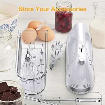 LILPARTNER Hand Mixer Electric, 400W Food Mixer 5 Speed Handheld Mixer, 5 Stainless Steel Accessories, Storage Box, Kitchen Mixer with Cord for Cream, Cookies, Dishwasher Safe