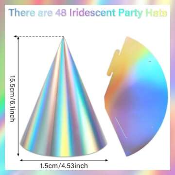 48 Pieces Iridescent Party Hats Rainbow Laser Themed Hats Birthday Party Cone Hats with Elastic String for Birthday Parties and Friend gatherings Rainbow Party Handmade Hats for Kids Baby Shower Boys