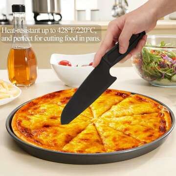 Nylon Knife for Non-stick Pans, Professional Kitchen Knife Safe for Kids, Nonstick Knife Heat Resistant Best for Cutting Pizza, Bread, Brownies, Cakes, Cheese, Pie etc. (Round-base-Black)