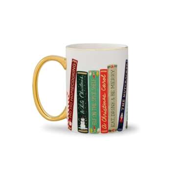 RIFLE PAPER CO. Festive Book Club Porcelain Mug for Festive Occasions and Gatherings with Holiday-Themed Design, Gift For Friends and Family During the Winter Holidays (MUX007)