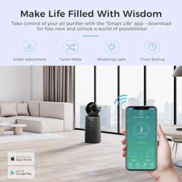 AROEVE Air Purifiers Fan for Home Large Room With 2-In-1 Air Circulator Fan System And Smart WIFI Cover 1980 Sq.Ft Oscillating Air Purifier With Washable Filter For Indoor Whole Home, MK08W-Space Gray