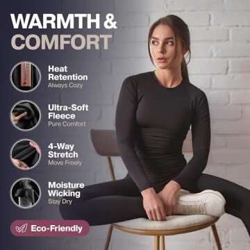 Thermajane Long Johns Thermal Underwear for Women Fleece Lined Base Layer Pajama Set Cold Weather (XX-Small, Black)