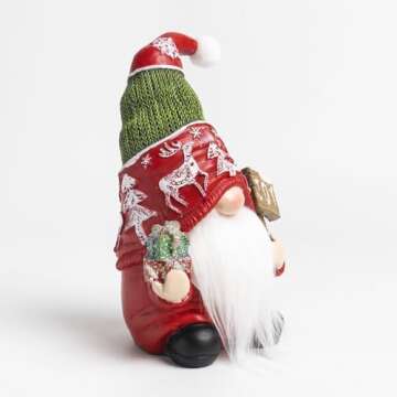 Geemuslly 7.2" large christmas gnomes Decorations for Home, Winter Joy Santa ​Resin Figurines Holiday Xmas Collectibles Tomte Statue Tables Centerpieces Mantle Window Sill Indoor Decor