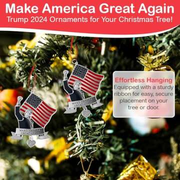 Holiday Jingle Donald Trump 2024 - Make America Great Again US Flag Christmas Ornament 2024 – 4 x 3 Inch Christmas Tree Ornaments