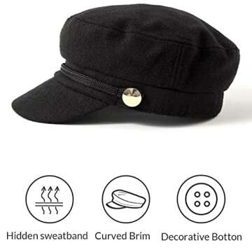 ACCSA Women's Black Newsboy Cap - Stylish & Chic Hat