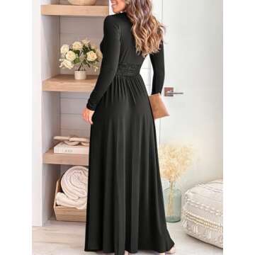 ANRABESS Women Deep V Neck Long Sleeve Slit 2024 Fall Elegant Formal Wedding Guest Cocktail Evening Date Prom Maxi Long Dress Black X-Large