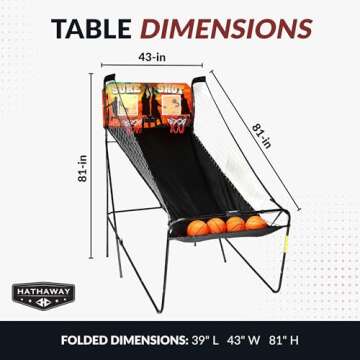 Hathaway Sure Shot 81-in Dual Basketball Arcade Game for Room - with LED Scoring, Foldable Indoor Basketball Game Design, Steel Frame, 8 Game Modes, 4 Balls, Pump & Dual Hoops - Orange/Black Finish