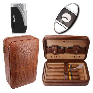 Premium Leather Cigar Case Set