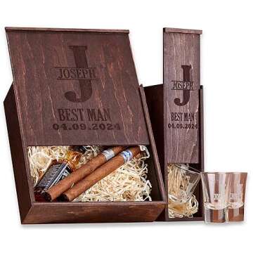 Custom Wooden Groomsmen Gift Boxes - Personalized Hinged Lid Designs