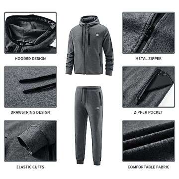 Men's 2 Piece Tracksuit Set - Stylish Grey Joggers