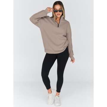 Trendy Queen Womens Oversized Sweatshirts Fall Fashion Hoodies Half Zip Pullover Long Sleeve Shirts Clothes Outfits CoffeeGrey L