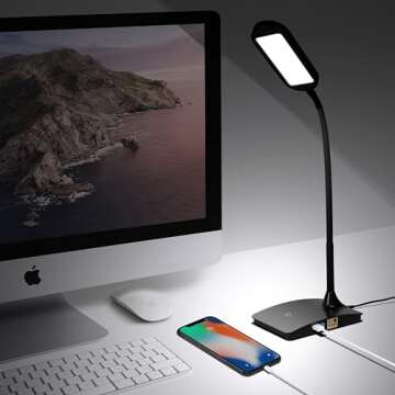 TW Lighting IVY20-40BK Ivy LED Desk Lamp with USB Port for Home Office - Super Bright Small Desk Lamp, a Perfect LED Desk Light as Study Lamp, Bedside Reading Lights (Black)