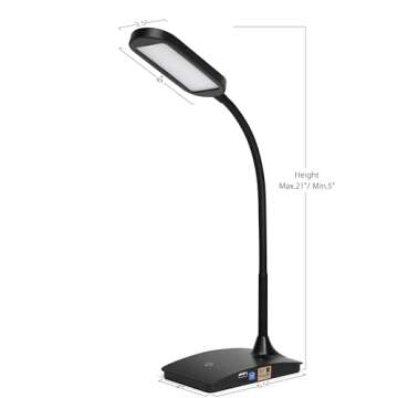 TW Lighting IVY20-40BK Ivy LED Desk Lamp with USB Port for Home Office - Super Bright Small Desk Lamp, a Perfect LED Desk Light as Study Lamp, Bedside Reading Lights (Black)