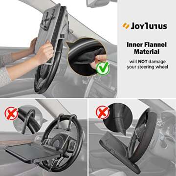 JOYTUTUS 3 in 1 Steering Wheel Eating Tray (Gray), Car Back Seat Laptop Desk, Multifunctional Car Office Bag, Car Work Table for Writing, Car Organizer for Kids, Commuters, Family