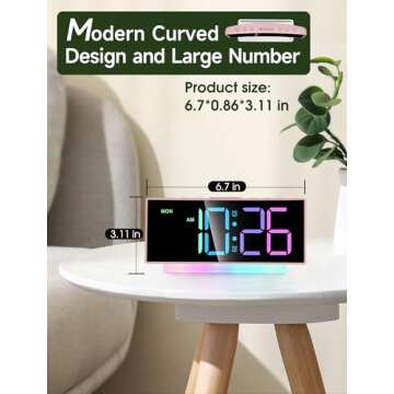 Cadmos Modern Curved Cute Digital Alarm Clock,Colorful Led Display,Adjustable Volume,Weekday/Weekend Mode,Simple Clock for Bedrooms Bedside,Ok to Wake Up for Girls,Kids,Teens (Pink+Dynamic)