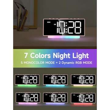 Cadmos Modern Curved Cute Digital Alarm Clock,Colorful Led Display,Adjustable Volume,Weekday/Weekend Mode,Simple Clock for Bedrooms Bedside,Ok to Wake Up for Girls,Kids,Teens (Pink+Dynamic)