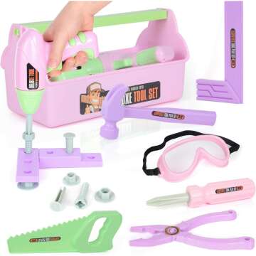 EP Exercise N Play 18-Piece Kids Tool Set with Electric Drill - Pink