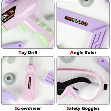 Kids Tool Set 18 Pieces with Electric Drill - Pink