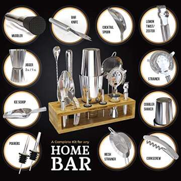 Highball & Chaser 13-Piece Boston Cocktail Shaker Set Stainless Steel Mixology Bartender Kit With Stand For Home Bar Cocktail Set | Laser Engraved Cocktail Tools | Plus E-Book with 30 Cocktail Recipes