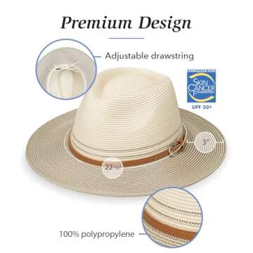 Wallaroo Women’s Kristy Fedora (Ivory/Stone) – UPF 50+ UV Protection, Wide Brim, Packable, Adjustable, Medium Size – Women’s Fedora Sun Hat for Travel, Outdoor Adventures, Beach, Spring & Summer