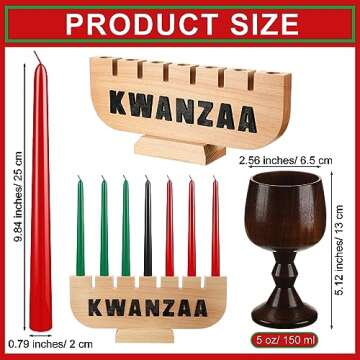 Sliner Kwanzaa Decorations Kwanzaa Candle Holder Kwanzaa Kinara Set Driplesstaper 3 Red 3 Green 1 Black Kwanzaa Wooden Wood Unity Cup African Holiday Mishumbaa Saba(Classic Style)