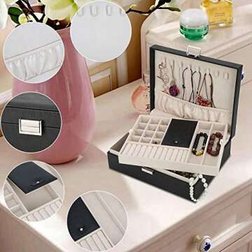 Jewelry Box Organizer, Travel Storage Case Necklace Holders Display Tray Storage Case(BLACK)