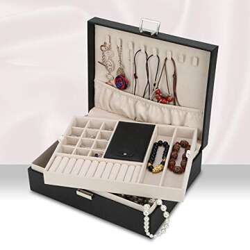 Jewelry Box Organizer, Travel Storage Case Necklace Holders Display Tray Storage Case(BLACK)