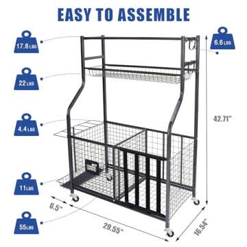 Mythinglogic Garage Sports Equipment Organizer, Ball Storage Garage Large Capacity, Sports Organizer for Garage with Hooks and Baskets, Ball Organizer for Garage for Football, Soccer Ball, Bat, Toys