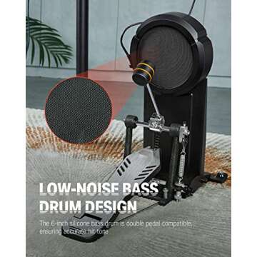 Donner DED-100 Electric Drum Set, Electric Drum for Beginner/Intermediate with Dual Zone Quiet Mesh Drum Pads, Mesh Kick Drum, 30+ Kits and 425 Sounds, Throne, Headphones, Sticks, Melodics Lessons