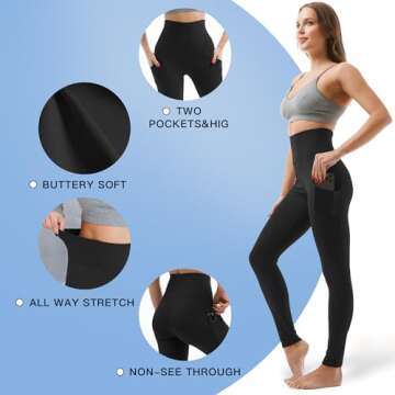 CADITEX Leggings with Pockets for Women - Women Leggings High Waisted Buttery Soft Gym Yoga Pants for Workout Athletic